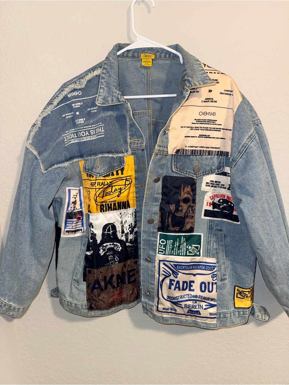 Denim Patchwork Jacket - Light Blue with Multicolor Patches Daisey one of a kind